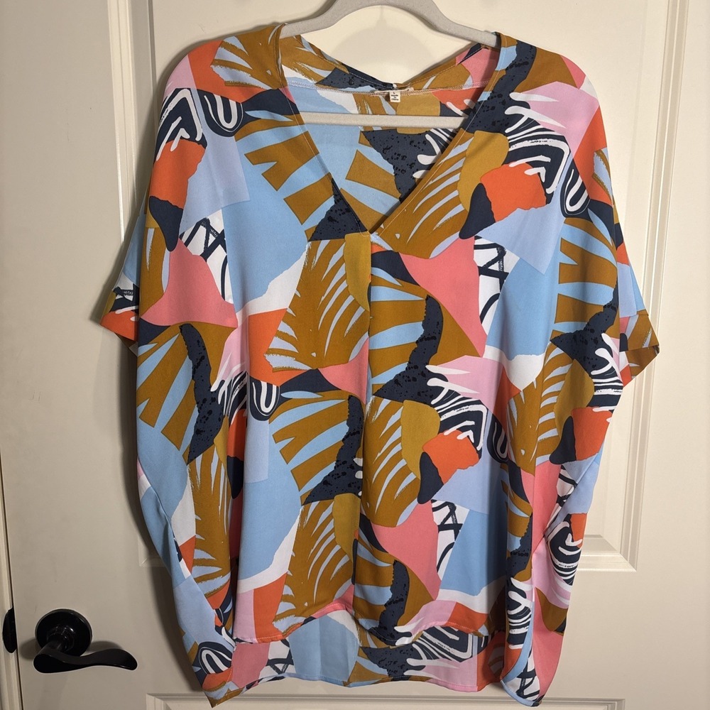 Jodifl Tropical Colorful Large Dolman Shirt Top Oversized Boxy Resort Vacation